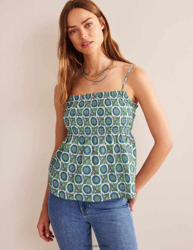 Aegean Blue & Sunflower Sprig Clothing Smocked Cami Top Boden Women L466L699