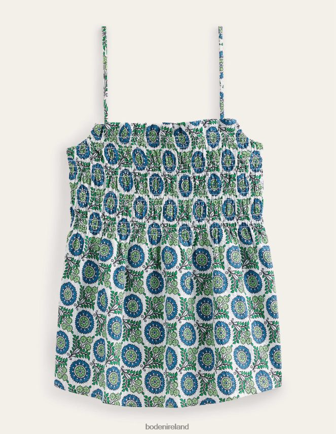 Aegean Blue & Sunflower Sprig Clothing Smocked Cami Top Boden Women L466L699