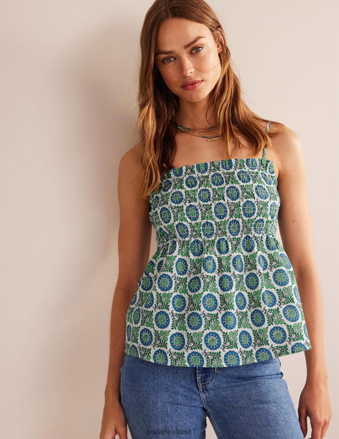 Aegean Blue & Sunflower Sprig Clothing Smocked Cami Top Boden Women L466L699