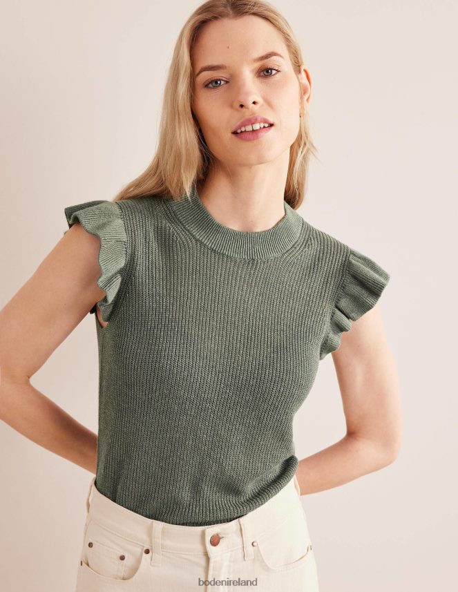 Alder Clothing Ribbed Frill Linen Vest Boden Women L466L61647