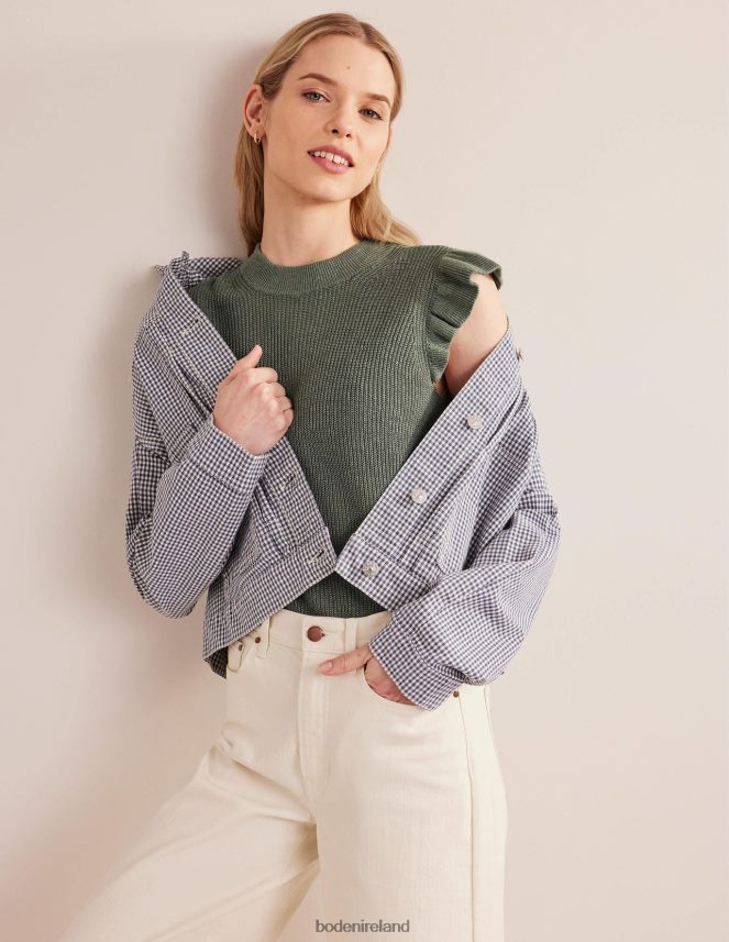 Alder Clothing Ribbed Frill Linen Vest Boden Women L466L61647