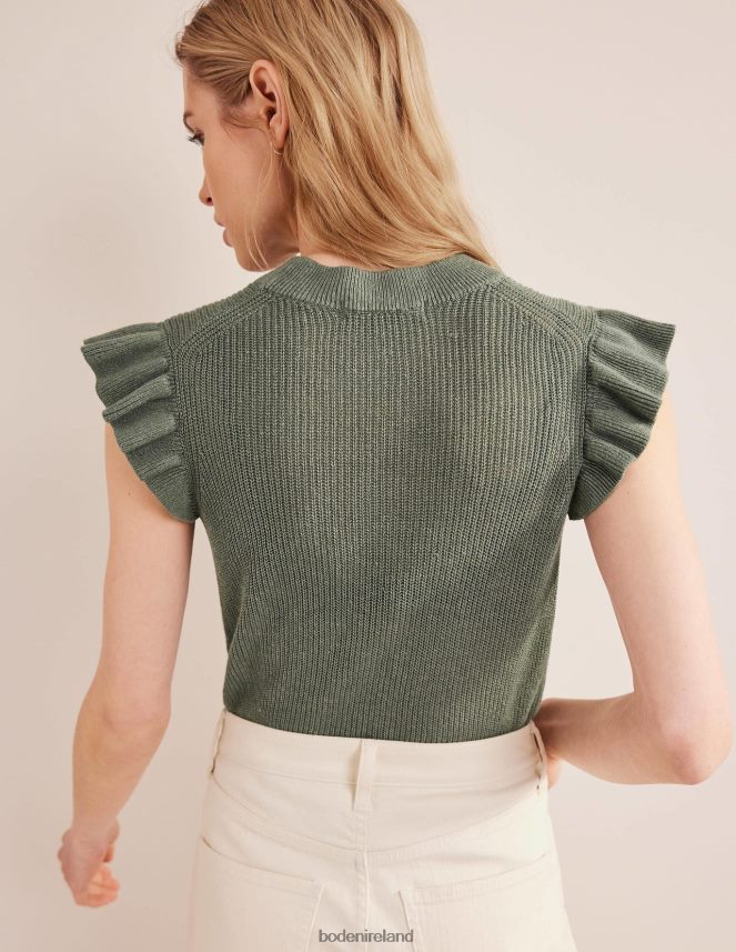 Alder Clothing Ribbed Frill Linen Vest Boden Women L466L61647