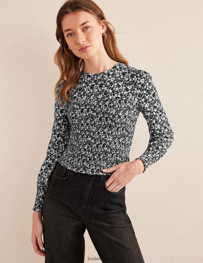 Black Bloom Clothing Smocked Bodice Cotton Top Boden Women L466L61950