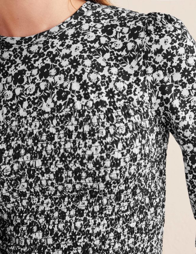 Black Bloom Clothing Smocked Bodice Cotton Top Boden Women L466L61950