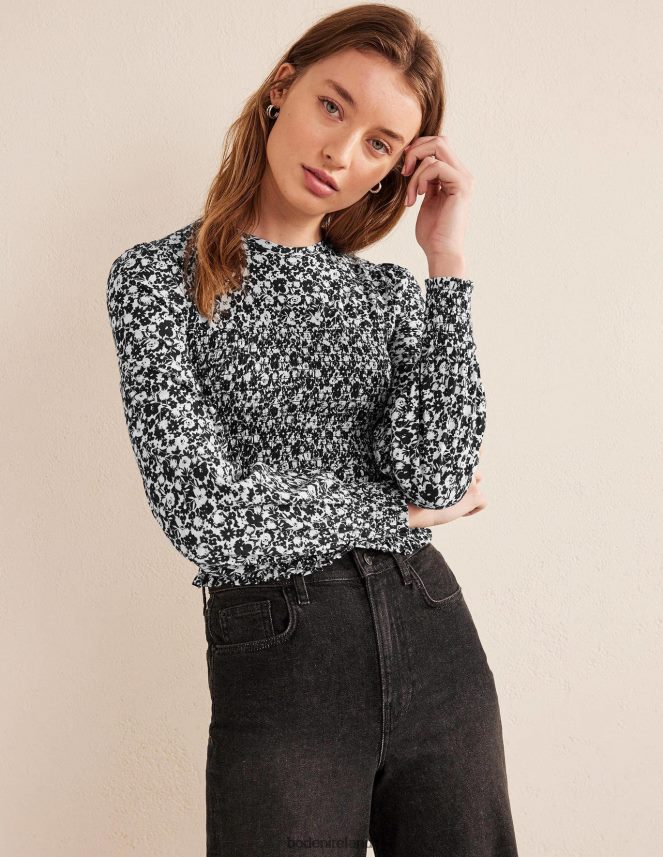 Black Bloom Clothing Smocked Bodice Cotton Top Boden Women L466L61950