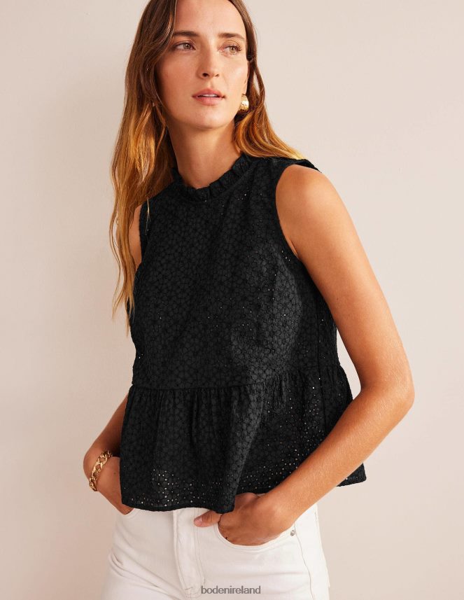 Black Clothing Broderie Peplum Top Boden Women L466L61701