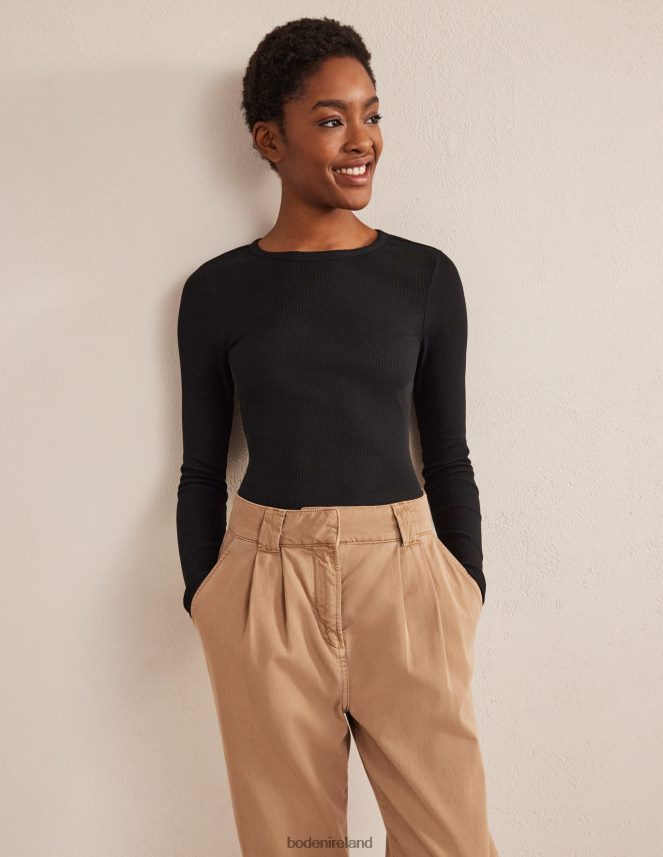 Black Clothing Cotton Ribbed Long Sleeve Top Boden Women L466L6166