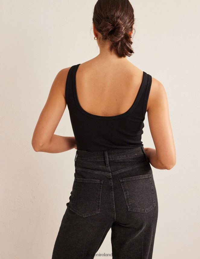 Black Clothing Cotton Ribbed Scoop Vest Boden Women L466L61357