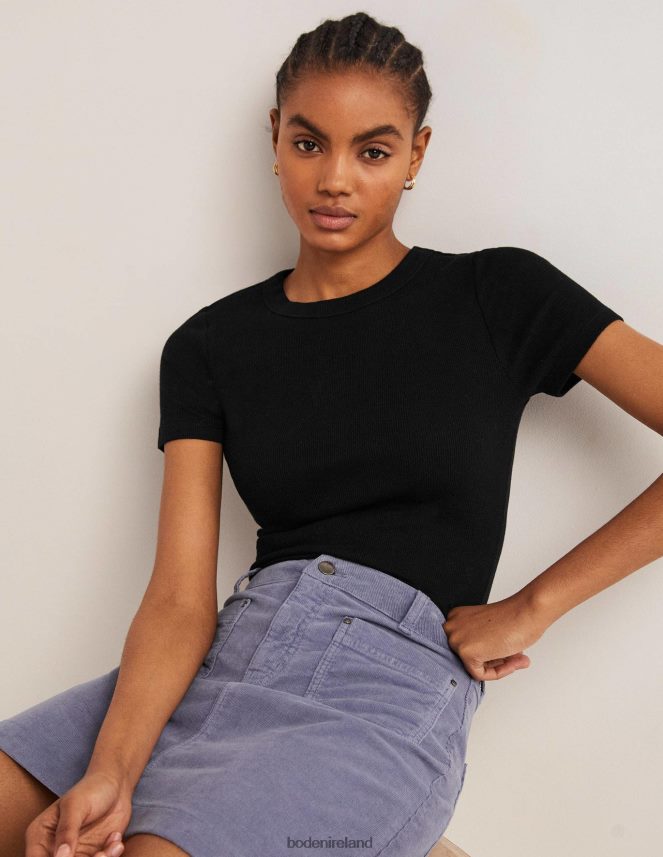 Black Clothing Cotton Ribbed T-Shirt Boden Women L466L6171