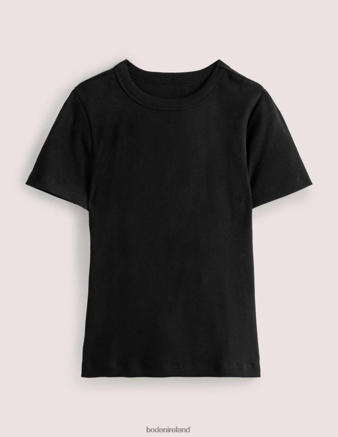 Black Clothing Cotton Ribbed T-Shirt Boden Women L466L6171