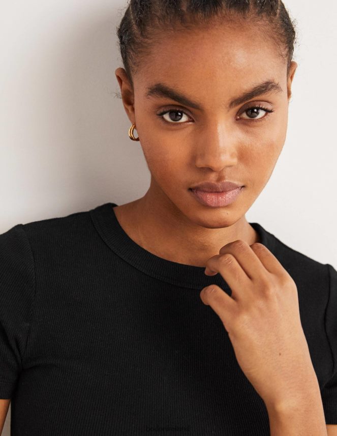 Black Clothing Cotton Ribbed T-Shirt Boden Women L466L6171