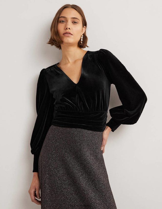 Black Clothing Cropped Velvet Blouson Top Boden Women L466L61966