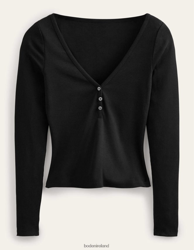 Black Clothing Henley Ribbed Top Boden Women L466L61827