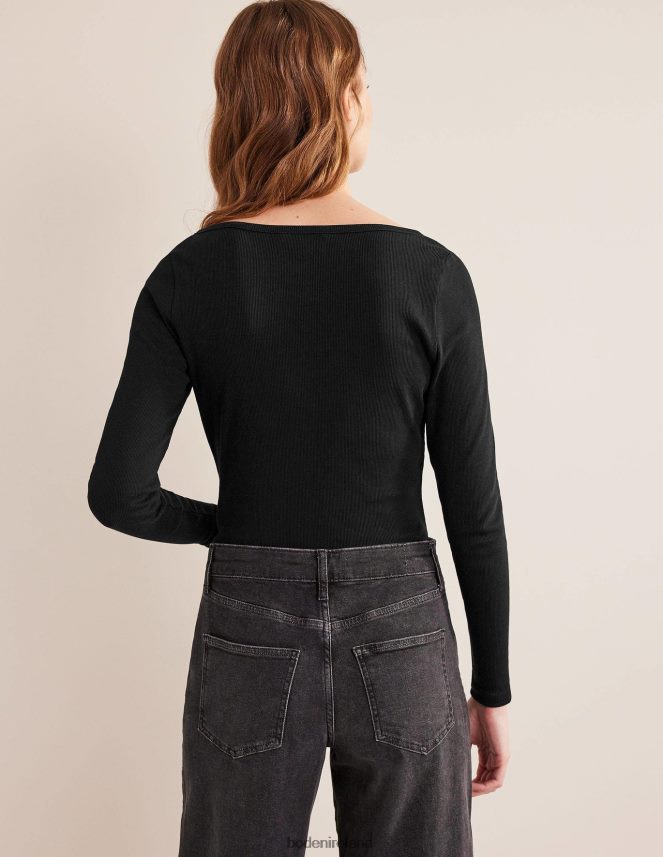 Black Clothing Henley Ribbed Top Boden Women L466L61827