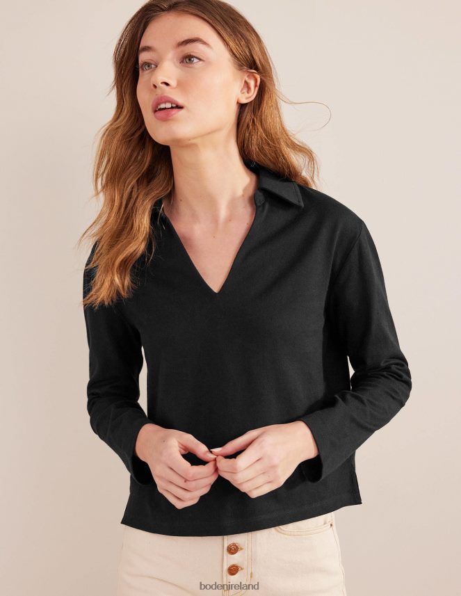 Black Clothing Notch Collar Stripe Top Boden Women L466L62531