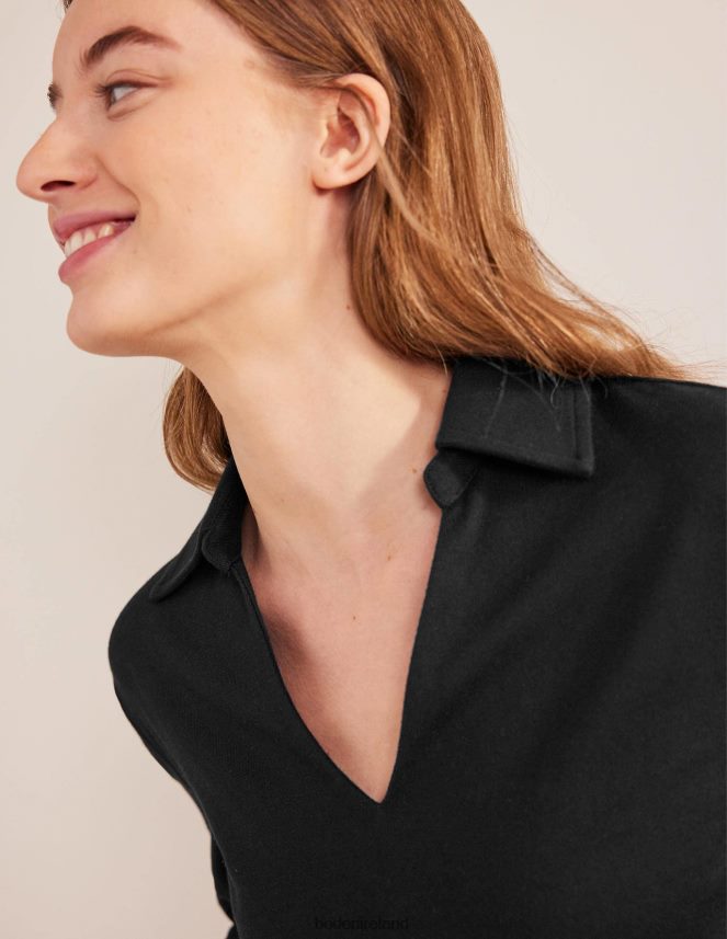 Black Clothing Notch Collar Stripe Top Boden Women L466L62531