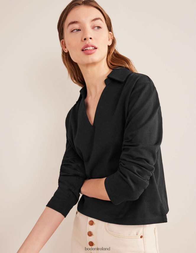 Black Clothing Notch Collar Stripe Top Boden Women L466L62531