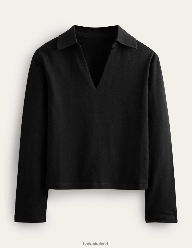 Black Clothing Notch Collar Stripe Top Boden Women L466L62531