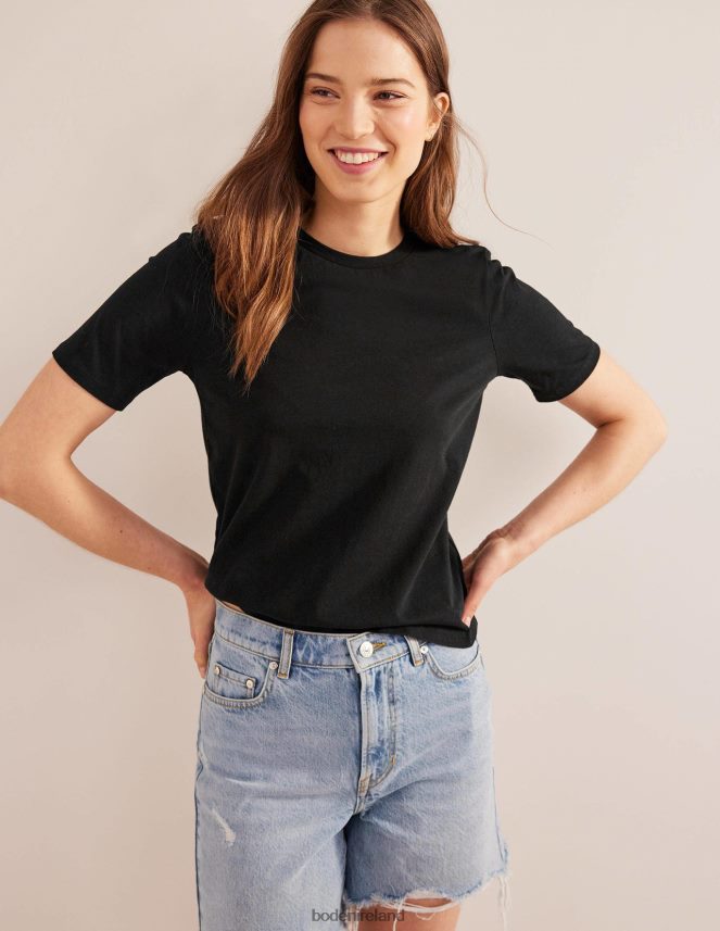 Black Clothing Pure Cotton Crew Neck T-shirt Boden Women L466L61811