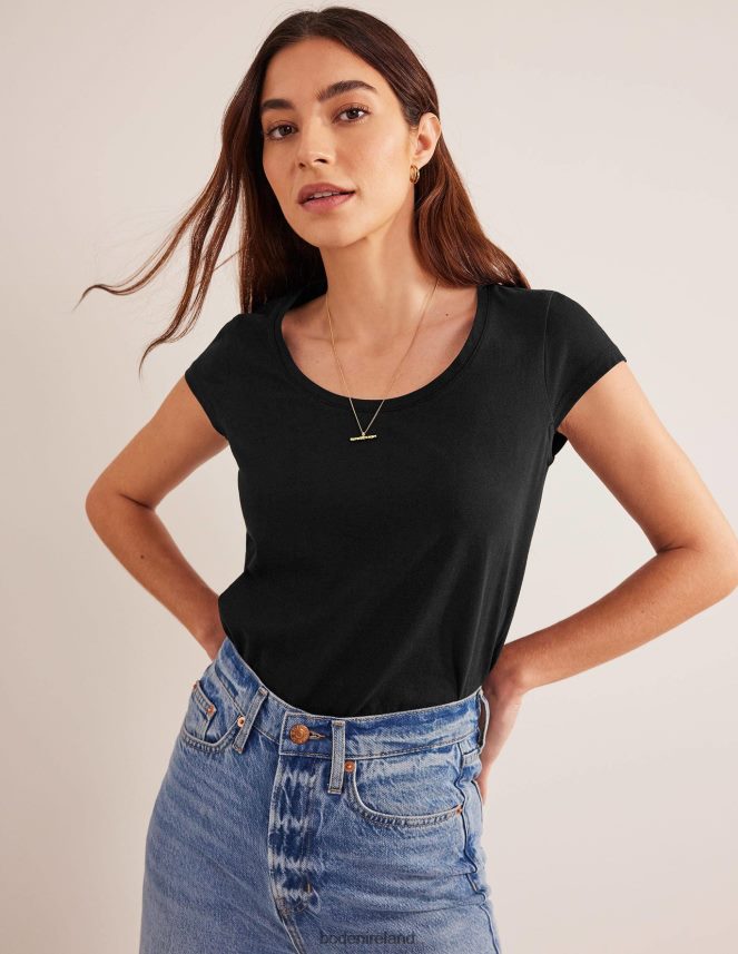 Black Clothing Pure Cotton Scoop Neck T-Shirt Boden Women L466L61796