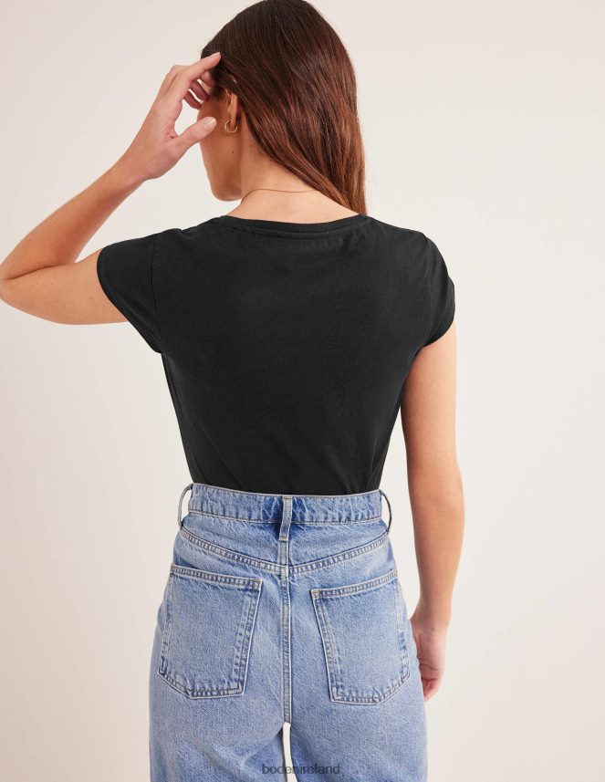 Black Clothing Pure Cotton Scoop Neck T-Shirt Boden Women L466L61796