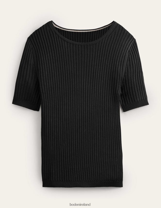 Black Clothing Ribbed Knitted T-Shirt Boden Women L466L61513