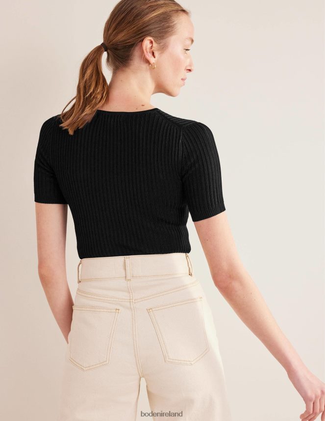 Black Clothing Ribbed Knitted T-Shirt Boden Women L466L61513