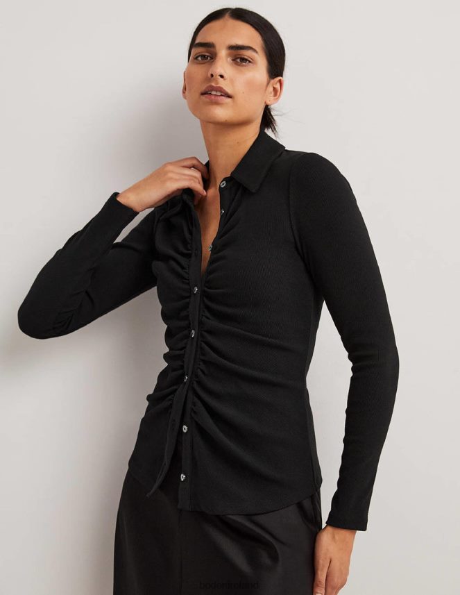 Black Clothing Ruched Front Jersey Shirt Boden Women L466L6157