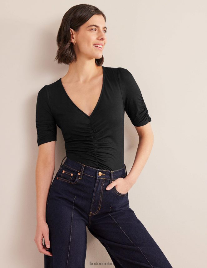 Black Clothing Ruched Front Printed Top Boden Women L466L61450