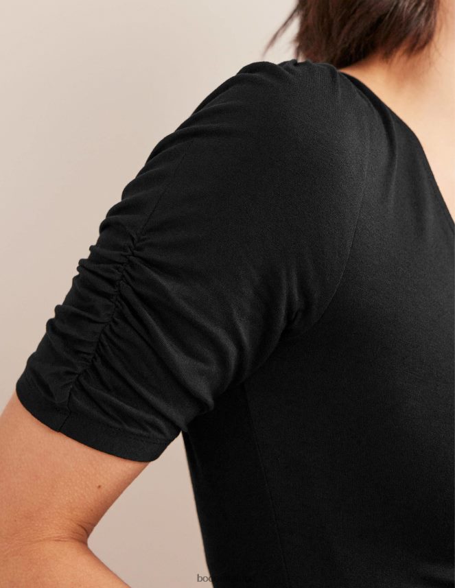 Black Clothing Ruched Front Printed Top Boden Women L466L61450