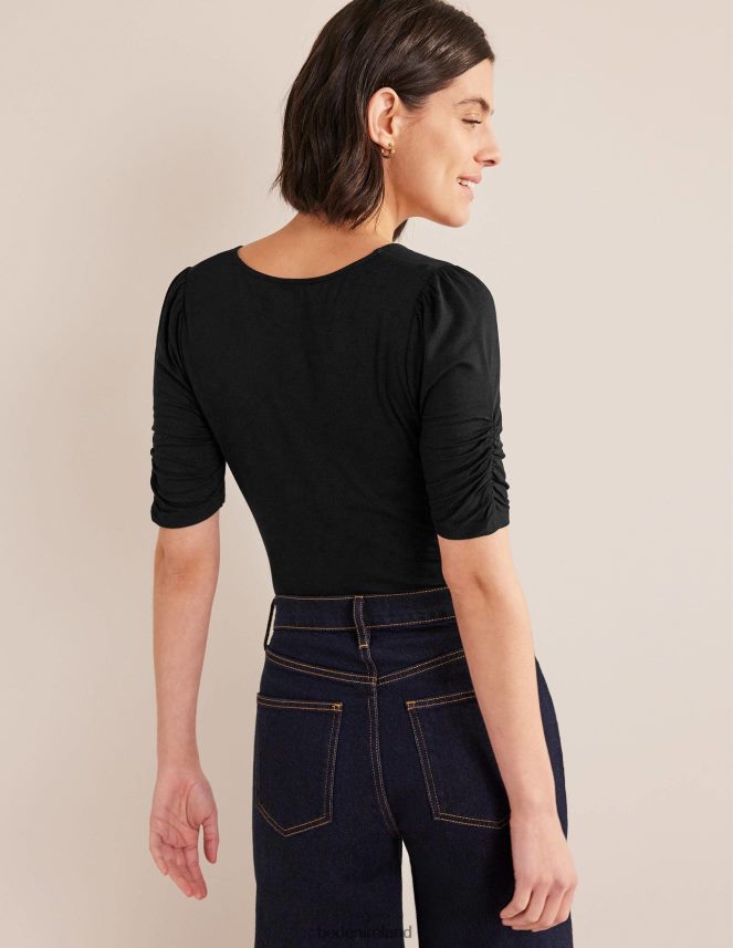 Black Clothing Ruched Front Printed Top Boden Women L466L61450