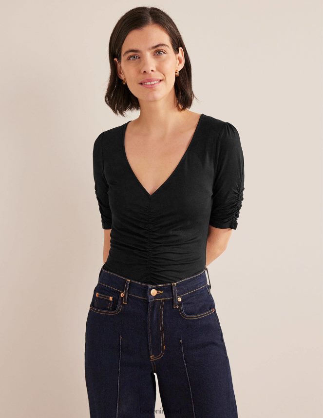 Black Clothing Ruched Front Printed Top Boden Women L466L61450