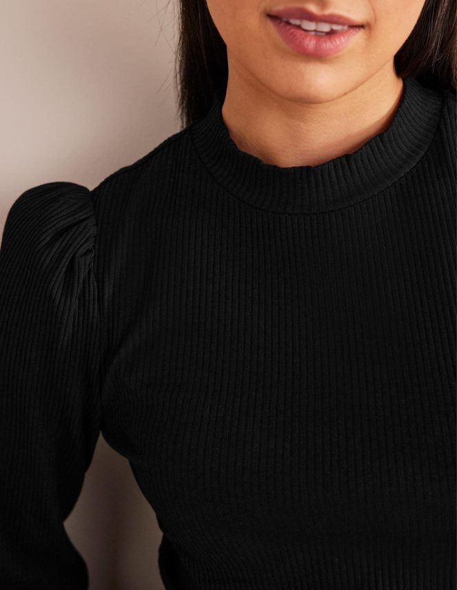 Black Clothing Sleeve Detail Ribbed Top Boden Women L466L62591