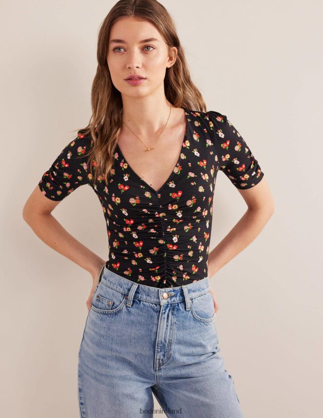 Black & Dainty Sprig Clothing Ruched Front Printed Top Boden Women L466L61662