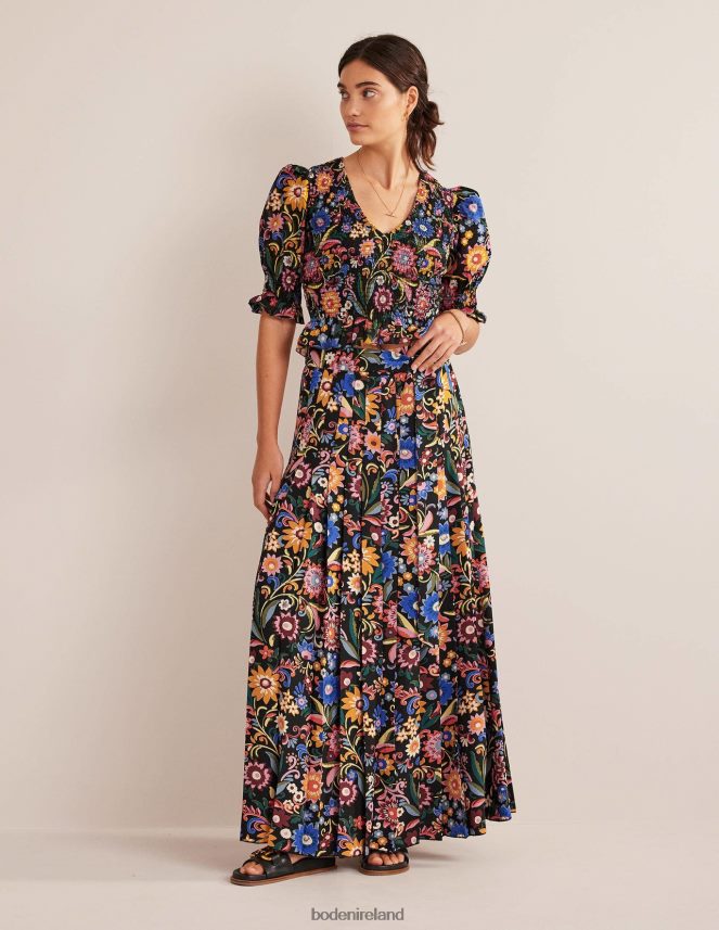 Black & Gardenia Pop Clothing Smocked Bodice Crop Top Boden Women L466L61704