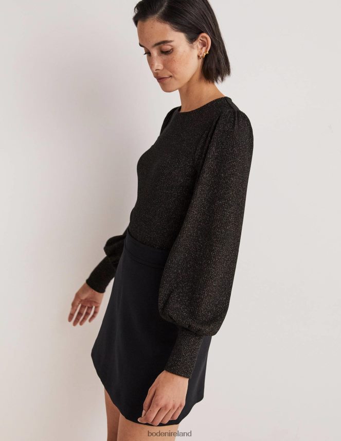 Black/Gold Sparkle Clothing Metallic Blouson Sleeve Top Boden Women L466L62013