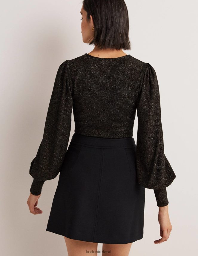 Black/Gold Sparkle Clothing Metallic Blouson Sleeve Top Boden Women L466L62013