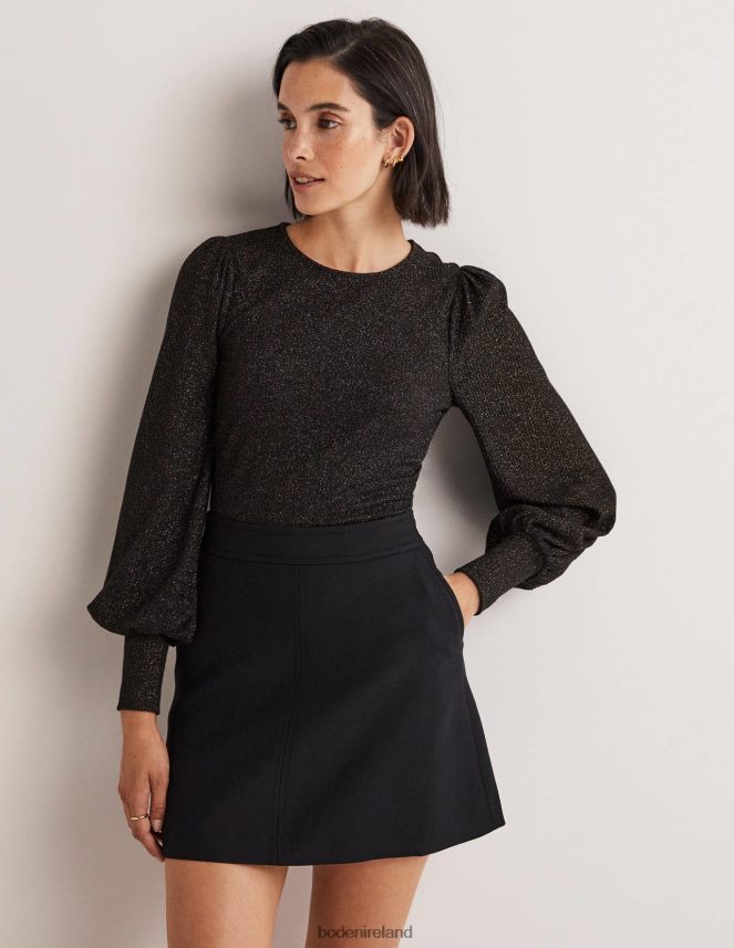 Black/Gold Sparkle Clothing Metallic Blouson Sleeve Top Boden Women L466L62013