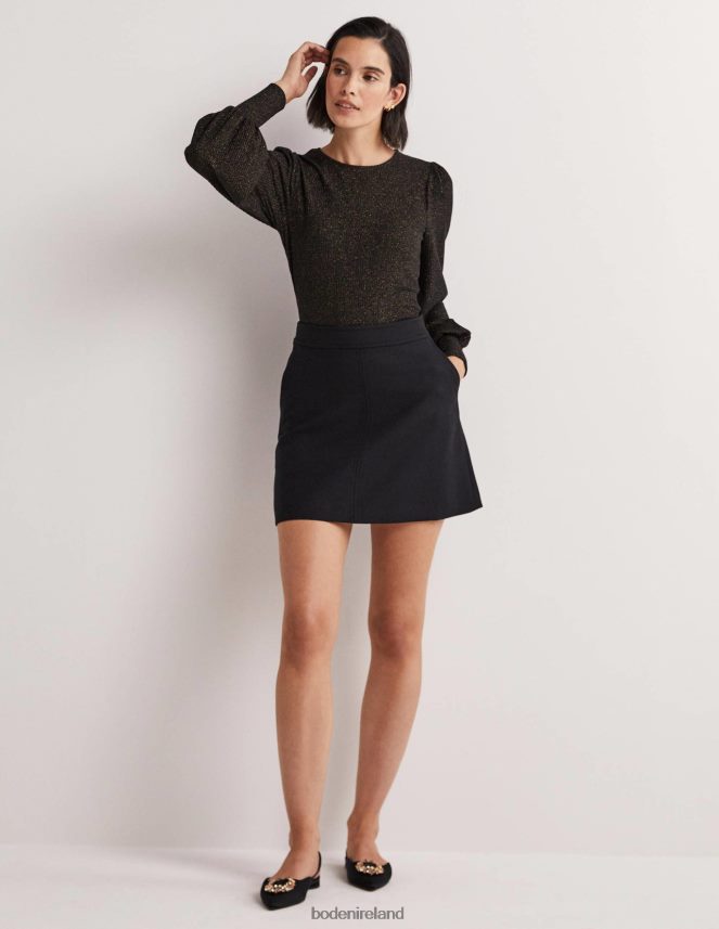 Black/Gold Sparkle Clothing Metallic Blouson Sleeve Top Boden Women L466L62013