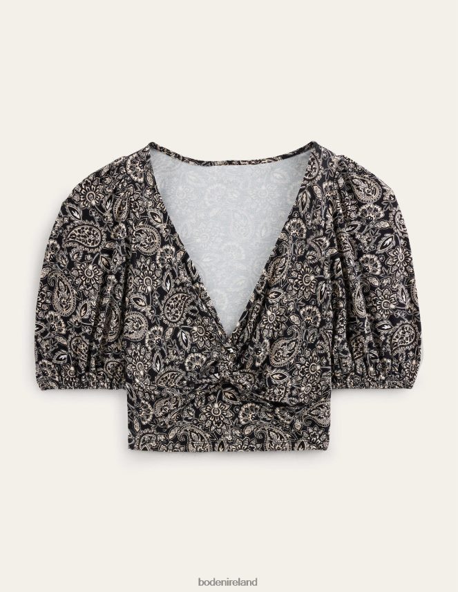 Black & Paisley Terrace Clothing Cropped Twist Detail Top Boden Women L466L61875