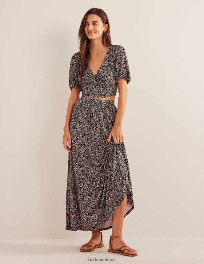 Black & Paisley Terrace Clothing Cropped Twist Detail Top Boden Women L466L61875