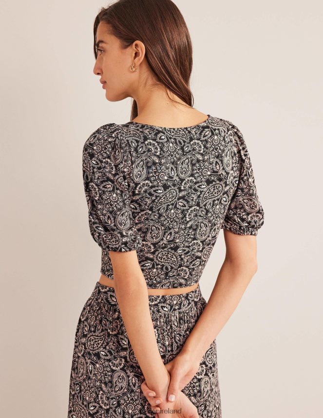 Black & Paisley Terrace Clothing Cropped Twist Detail Top Boden Women L466L61875