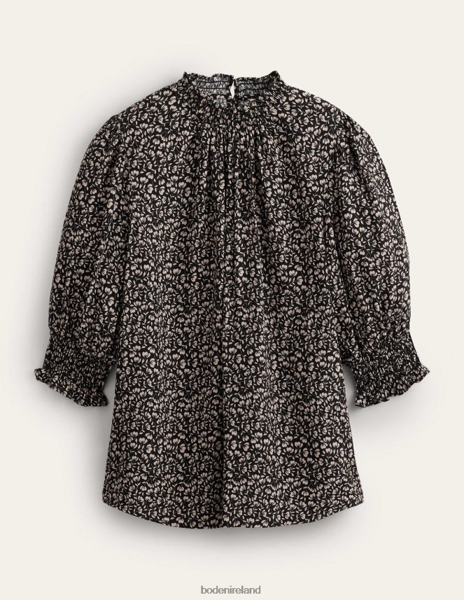Black & Poppy Petal Clothing Smocked Detail Printed Top Boden Women L466L62504