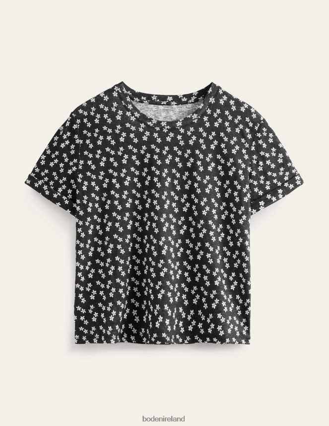 Black & Spaced Ditsy Clothing Printed Linen T-shirt Boden Women L466L61104