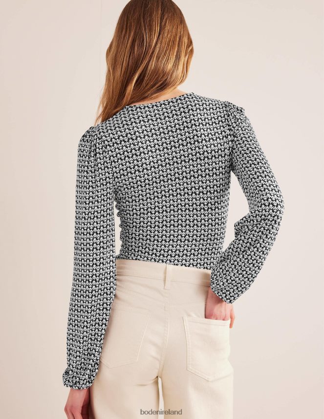 Black & Tulip Bud Clothing V-Neck Printed Top Boden Women L466L61850