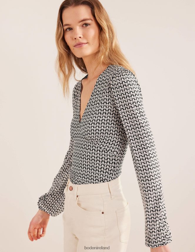 Black & Tulip Bud Clothing V-Neck Printed Top Boden Women L466L61850