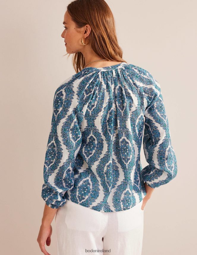 Blue & Botanic Wreath Clothing Printed Notch-Neck Sparkle Top Boden Women L466L6112