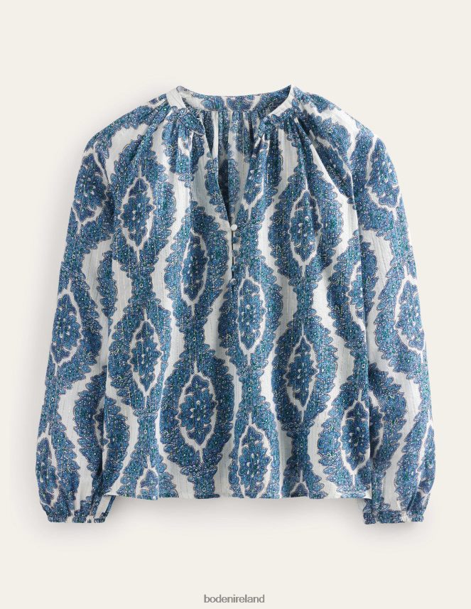 Blue & Botanic Wreath Clothing Printed Notch-Neck Sparkle Top Boden Women L466L6112