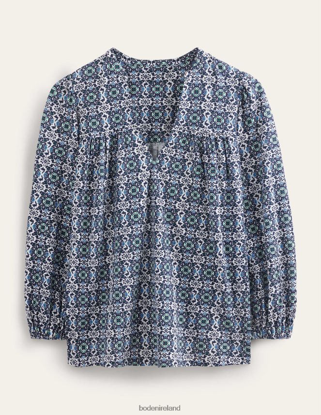 Blue Tile Clothing Printed Notch Neck Top Boden Women L466L6962