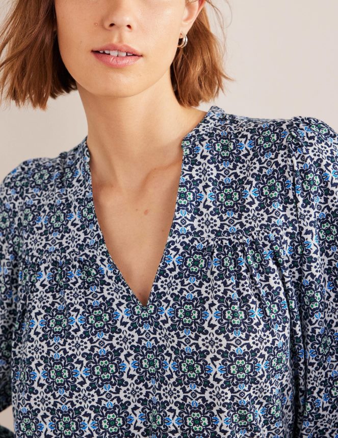 Blue Tile Clothing Printed Notch Neck Top Boden Women L466L6962